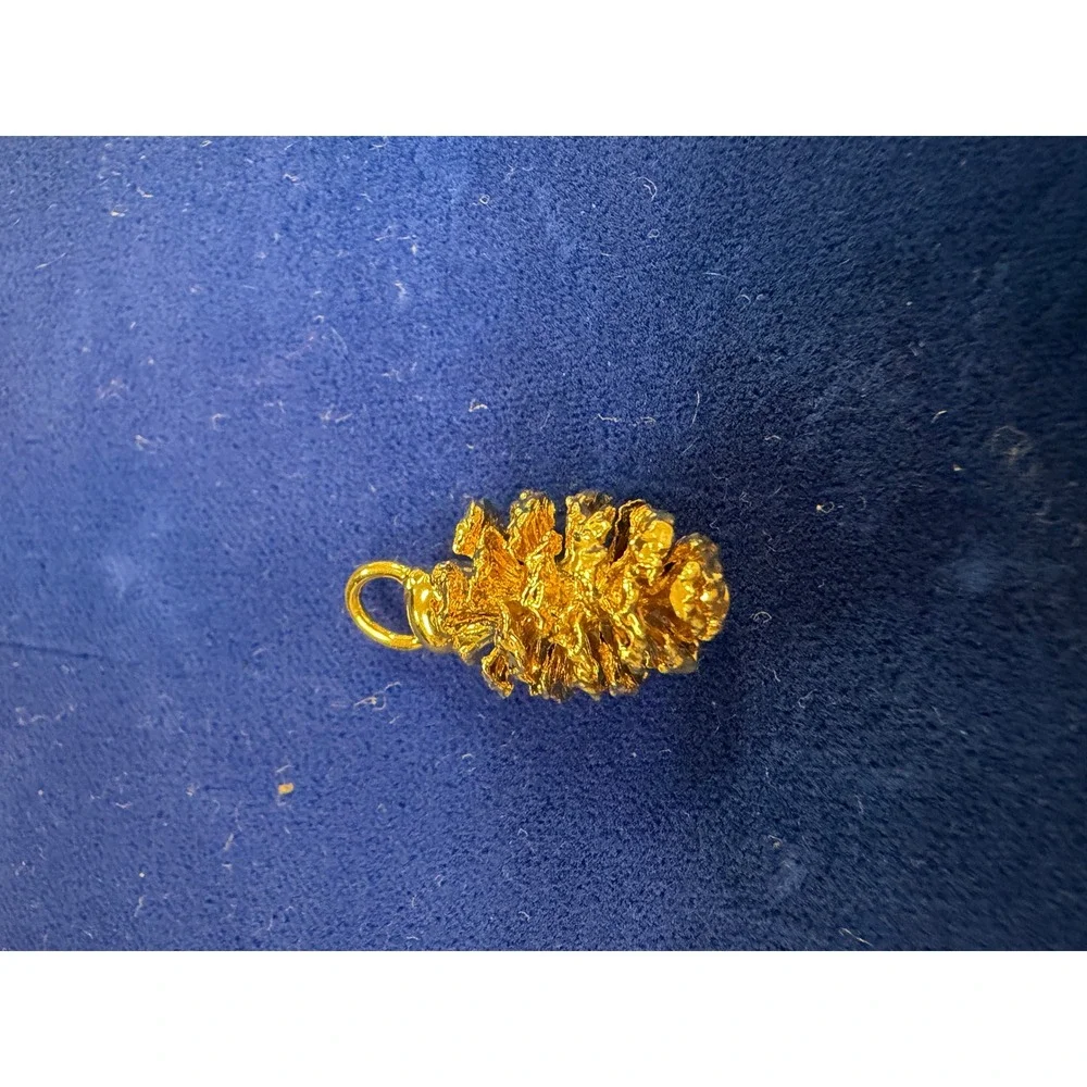 Gold Pinecone Pendant Charm Nature Inspired Textured Jewelry Gift